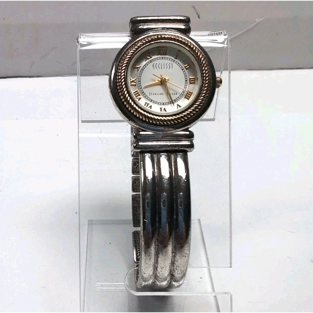 Ecclissi 55g Sterling Silver 925 Bracelet Watch Gold Rope Bezel New Battery Box